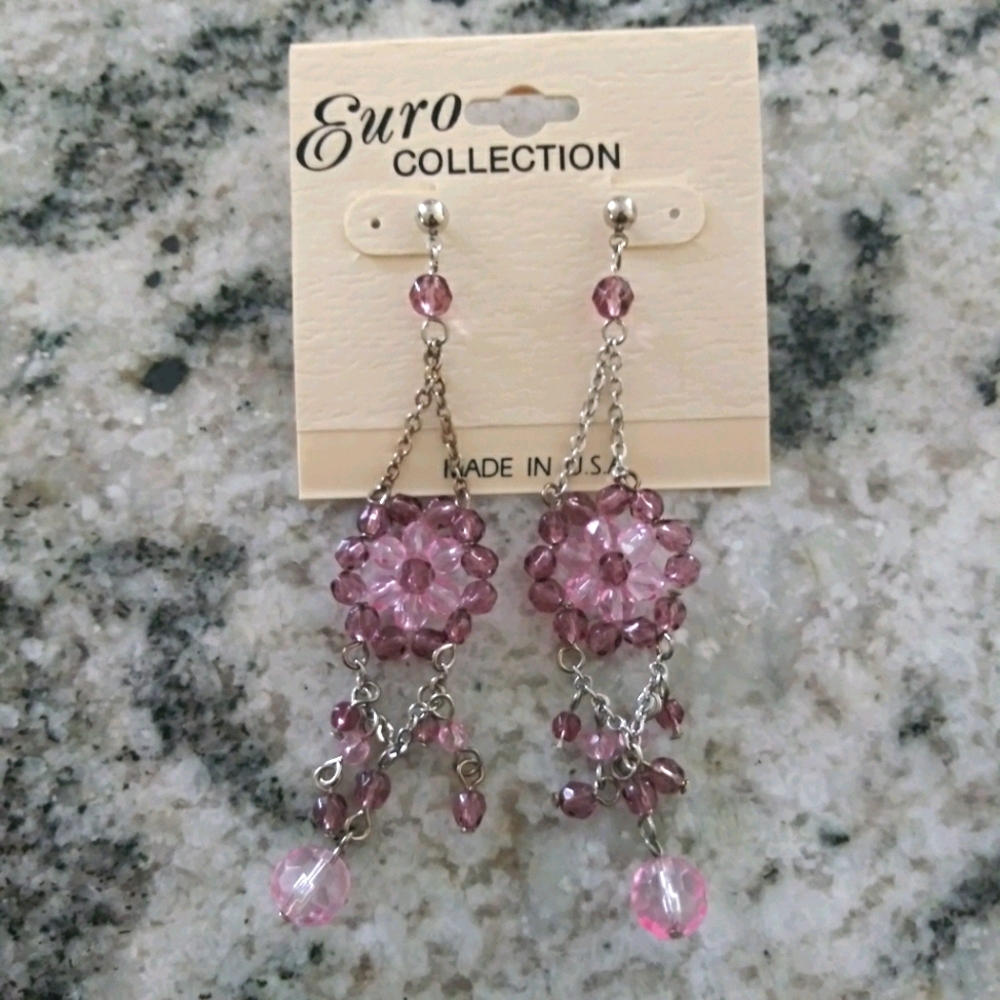 Nwt beaded pink crystal earrings 🖤must bundle